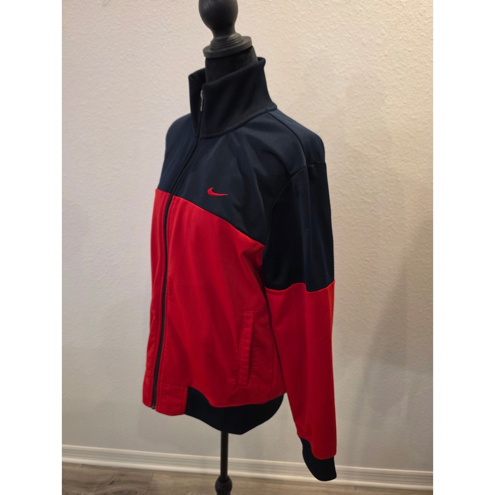 Nike Track Jacket Mens Navy Blue Red Colorblock Full Zip Swoosh Mock Neck L